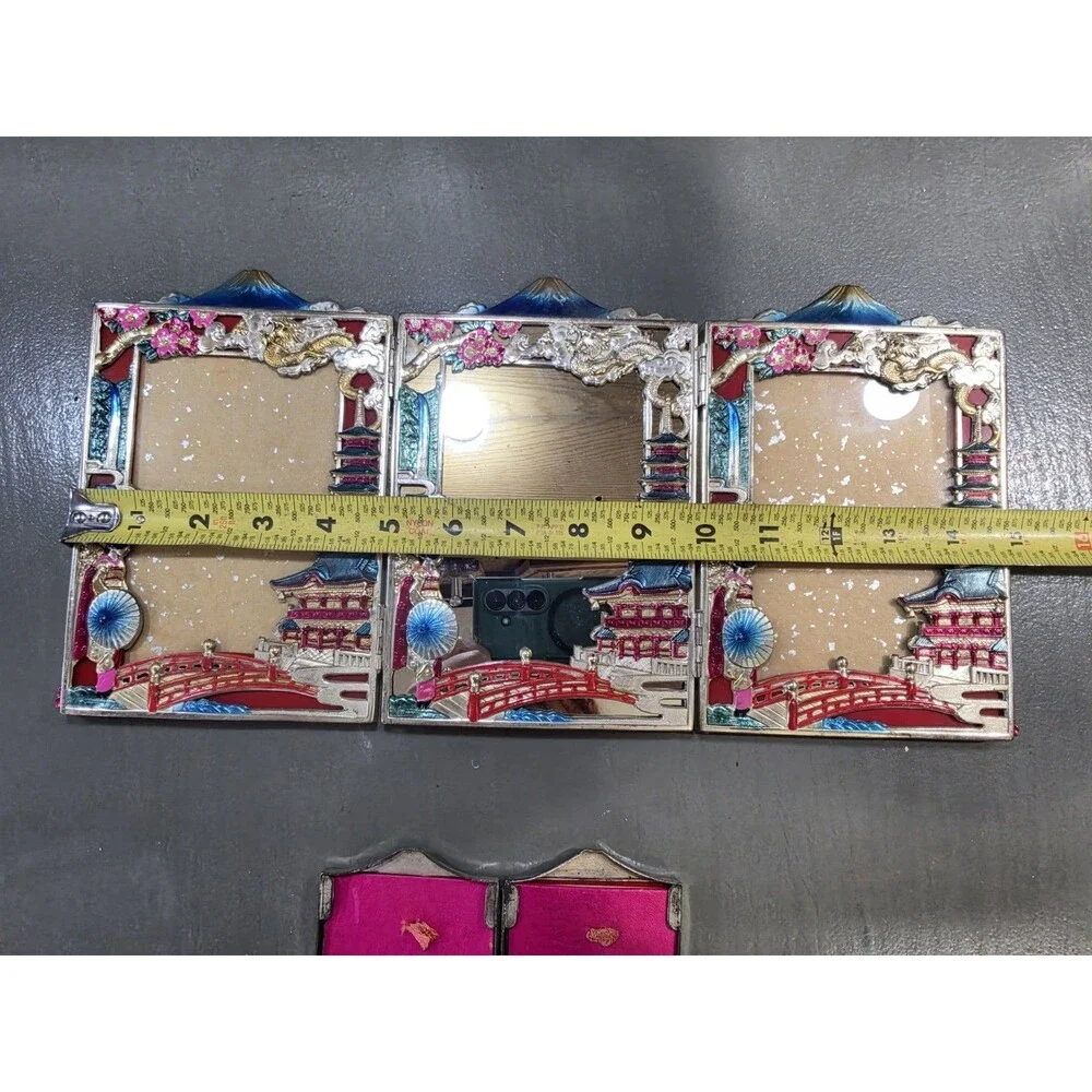 Vintage Japanese Triptych Photo Frame Set And Mirror